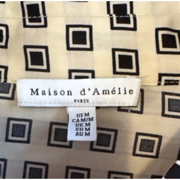 Maison DAmélie Womens Shirt Button-Up Long Sleeve Black & White Geometric Size M - Picture 2 of 5